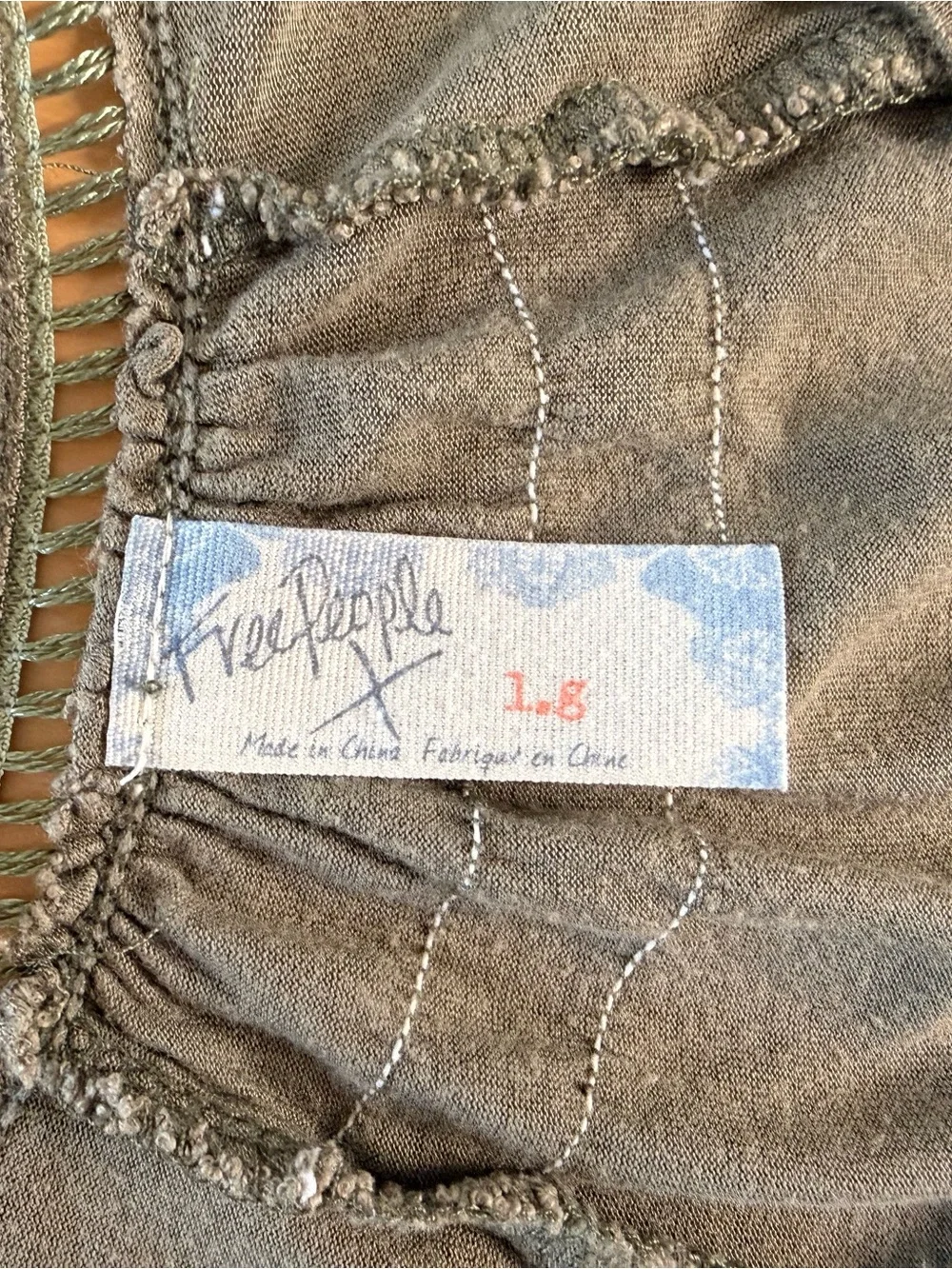 Free People Olive Lace Trim V-Neck Blouse